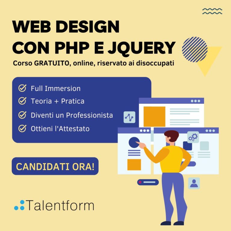 Web Designer con Jquery e PHP (corso GRATUITO a distanza, in aula virtuale), edizione del 23 giugno 2023 13 Web Design con PHP e Jquery
