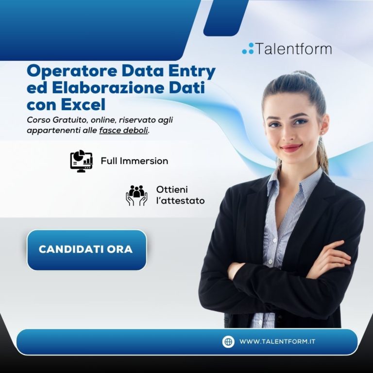 Operatore Data Entry ed Elaborazione Dati con Excel (corso GRATUITO a distanza, in aula virtuale), riservati a occupati e/o disoccupati appartenenti alla categoria “fasce deboli’’, edizione del 25 novembre 2024 22 Operatore Data Entry ed Elaborazione Dati con Excel