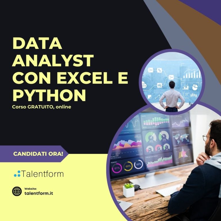 Data Analyst con Excel e Python (corso GRATUITO online, full time), edizione del 28 ottobre 2025 4 Data Analyst con Excel e Python 1080x1080 PER SITO