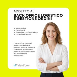 Addetto al Back Office Logistico e Gestione Ordini (corso GRATUITO online, full time), edizione del 03 giugno 2026 82 Corso Gratuito di Addetto al Back Office Logistico e Gestione Ordini 1080x1080 1