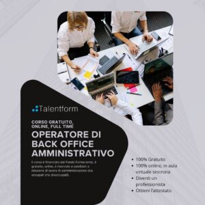 Operatore di Back Office Amministrativo (corso GRATUITO online, full time), edizione del 29 maggio 2026 66 Operatore di Back Office Amministrativo 1080 x 1080 px