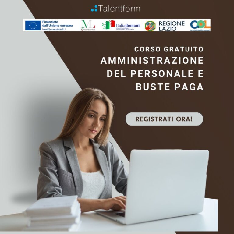 Amministrazione del personale e buste paga, Corso Gratuito, Programma GOL Lazio, Percorso 2 (in presenza, a Roma) 34 Addetto Paghe e Contributi 17