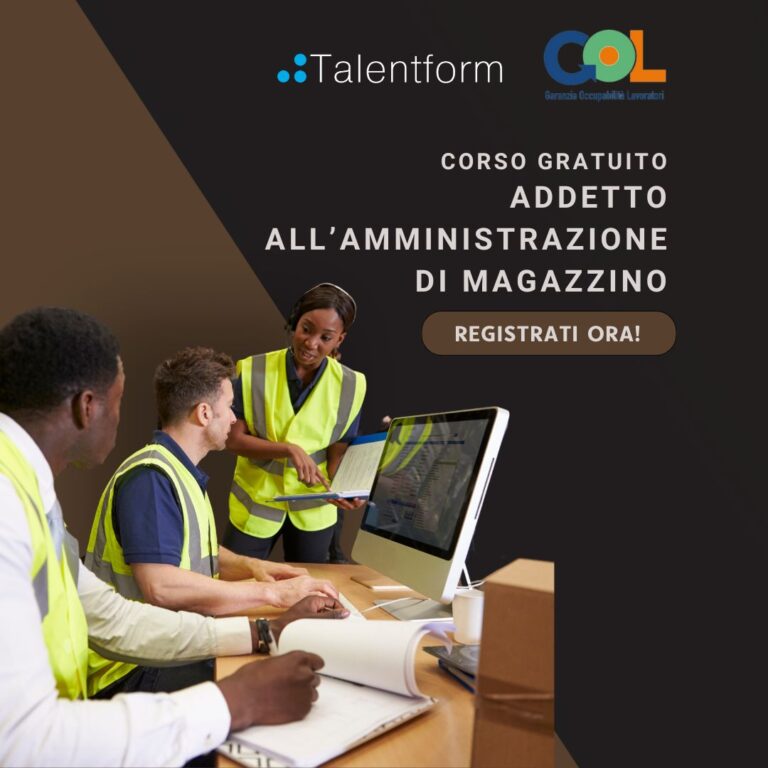 Addetto all’amministrazione di magazzino, Corso Gratuito, Programma GOL Lazio, Percorso 2 (in presenza, a Roma) 43 Addetto allamministrazione di magazzino 1080x1080 1