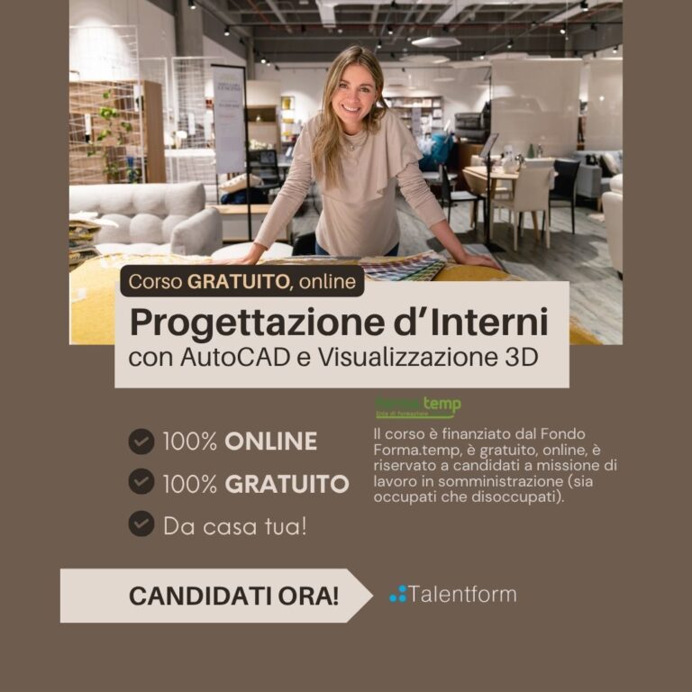 Progettazione d’Interni con AutoCAD e Visualizzazione 3D (corso GRATUITO online, full time), edizione del 18 giugno 2026 3 Corso Gratuito di Interior Design con AutoCAD e Homestyler 3