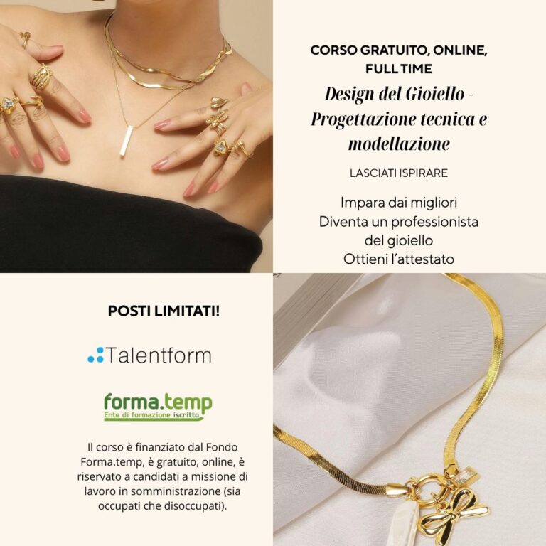 Design del Gioiello Progettazione tecnica e modellazione (corso GRATUITO online, full time), edizione del 30 settembre 2026 41 1080 Design del Gioello Progettazione tecnica e e modellazione 1
