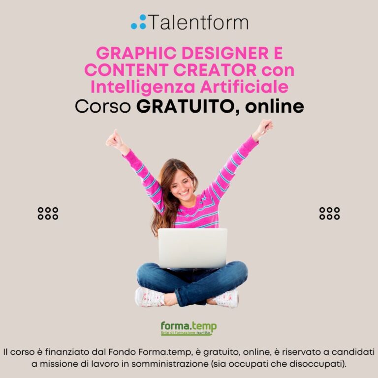 Graphic Designer e Content Creator con Intelligenza Artificiale (corso GRATUITO online, full time), edizione del 28 settembre 2026 39 1080 GRAPHIC DESIGNER E CONTENT CREATOR con Intelligenza Artificiale