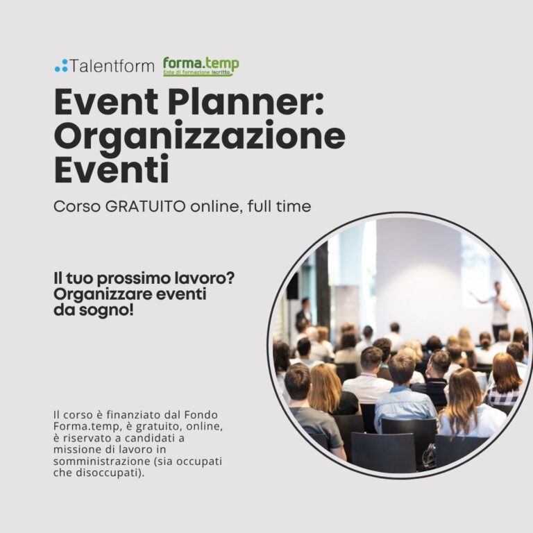 Event Planner: Organizzazione Eventi (corso GRATUITO online, full time), edizione del 03 settembre 2026 12 Corso Gratuito di Event Planner