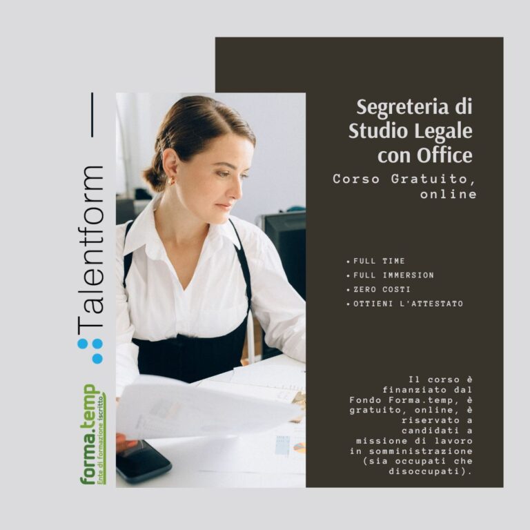 Segreteria di Studio Legale con Office (corso GRATUITO online, full time), edizione del 22 settembre 2026 30 segreteria stidio legale